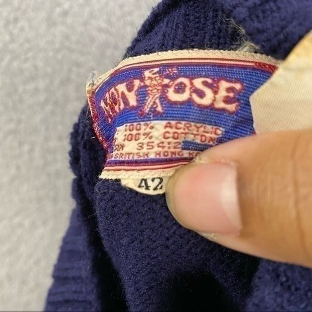 Vintage Monrose Knitwear Sweater Men 42 Navy 1/4 Button Denim Accent Pullover - Picture 6 of 11
